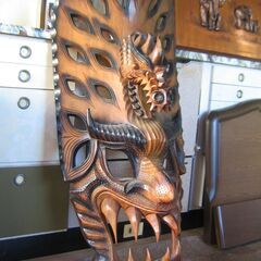 大迫力！ アジアの仮面　飾り物　木製　高さ約130cmの画像