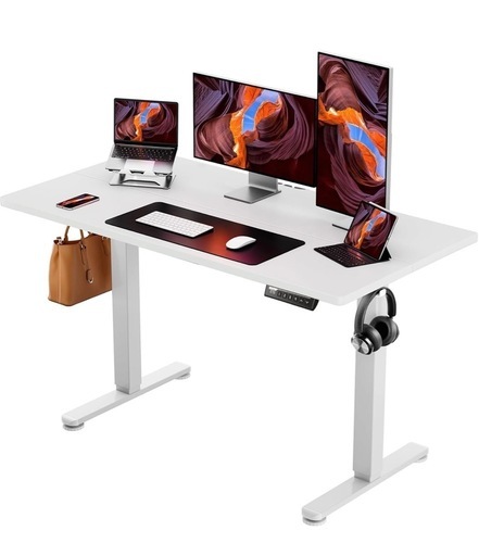 【受け渡し予定者確定済み】ErGear 電動 オフィスワークテーブル 昇降式デスク  幅120cm 耐荷重80kg 上下自動昇降 静音 収納フック付き テレワーク【幅120 x 奥行き60 x 高さ72-118cm】（ホワイト）