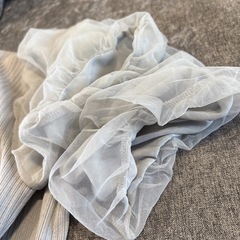 GU シアーボリュームスリーブT M ブルー スクエアネック くすみカラー 半袖の画像