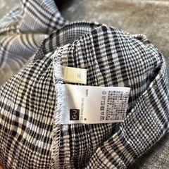 GU チェックブラウス 七分袖 M グレー 薄手 ウエストゴム 綿100%の画像