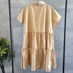 GU ティアードミニシャツワンピース S ベージュ 半袖 UVカット 春夏 羽織の画像