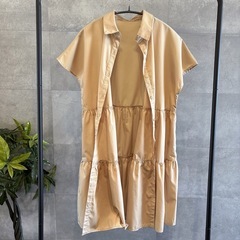 GU ティアードミニシャツワンピース S ベージュ 半袖 UVカット 春夏 羽織の画像