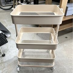 キッチンワゴン コンパクト 高さ3段とも高さ調整可 キャスター付き ベージュ スチールワゴン☆札幌市 白石店 の画像