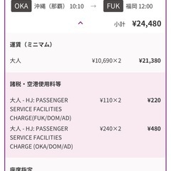 ✈️沖縄⇒福岡（大人2枚）飛行機チケットの画像