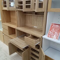 リユースのサカイ栃木店★ジモティ割あり★ ベガコーポレーション 食器棚 ベージュ W90×D42×H183 クリーニング済み TC11595の画像