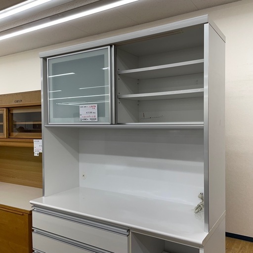 1116-015 ★リユースのサカイ幸手店★　古賀家具 食器棚 白※上段右背板割れ有¥27,500(税込)【備考】W120×D49X H 199