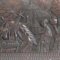 クリスマス飾り「馬小屋」（アフリカ版）　木彫りの壁掛け　インテリア　美品の画像