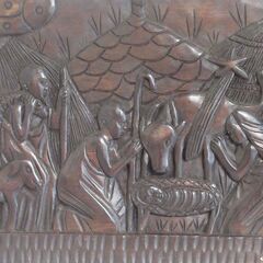 クリスマス飾り「馬小屋」（アフリカ版）　木彫りの壁掛け　インテリア　美品の画像