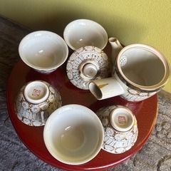 九谷焼　急須と湯呑み5個ケース入りセットの画像