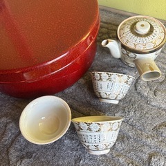 九谷焼　急須と湯呑み5個ケース入りセットの画像