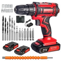 【新品未使用】電動ドライバー 21vバッテリー2個付きコードレス電動工具セット の画像