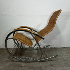 希少『イタリア製』イタリアンロッキングチェア ロッキングチェア アームチェア 藤 ラタン クローム 1970年代 ヴィンテージ ビンテージ アンティーク RWroc5の画像