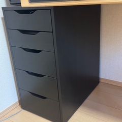 【IKEA デスクセット】KULLABERG天板 × ADILS脚 × ALEXチェスト × RISSLAデスクマットの画像