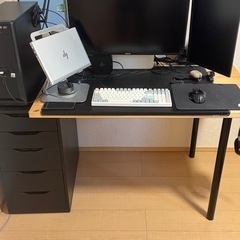 【IKEA デスクセット】KULLABERG天板 × ADILS脚 × ALEXチェスト × RISSLAデスクマットの画像
