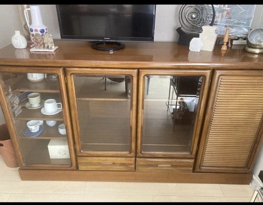 ヴィンテージ　ガラス扉　サイドボード　ナラ無垢