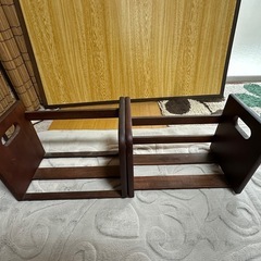 【伸縮式】木製卓上ブックラック／幅34〜61cm 調整可／持ち手付き・美品の画像
