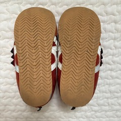 16センチ アシックス 恐竜 オレンジ キッズシューズ スニーカーの画像