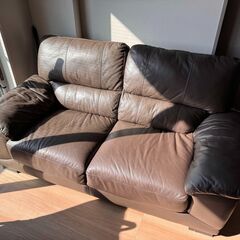ニトリ本革2人掛けソファ「ウォール3KD」ブラウン 引取り限定の画像