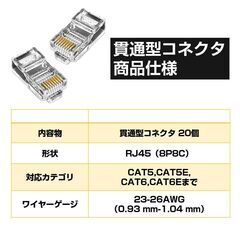 LANケーブル自作セット 貫通コネクタ20個+かしめ工具+LANテスター+CAT6ALANケーブル20m RJ45 8P6P 貫通型 簡単 圧着 プラグ DIY ネットワーク 配線の画像