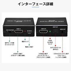 HDMI音声分離器 4K/30Hz対応 光デジタル SPDIF 3.5mmオーディオ出力 ゲーム PC パソコン テレビ モニター プロジェクター スピーカー 高画質 高音質 安定動作の画像