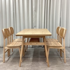 KK-21【新入荷　アウトレット品】ラタン/アッシュ材　ダイニング5点セット　ナチュラルの画像