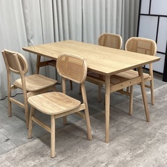 KK-21【新入荷　アウトレット品】ラタン/アッシュ材　ダイニング5点セット　ナチュラルの画像
