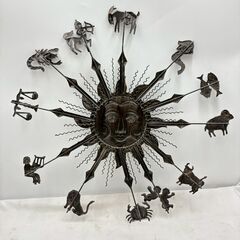 【❗️✨オシャレ✨❗️】🌞太陽＆12星座モチーフ アイアンウォールアート（壁掛けオブジェ）現状品✨の画像