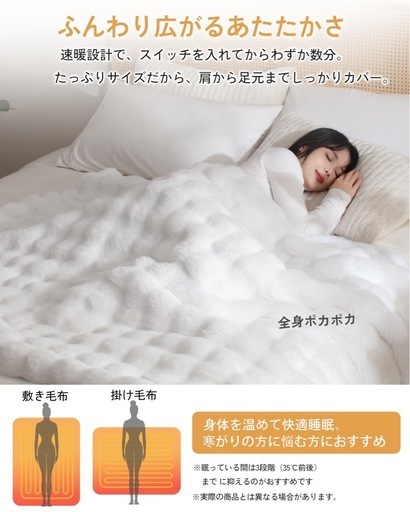 新品　電気毛布 表ラビットファー調×裏フランネル 大判 190×130 セミダブル ホワイト