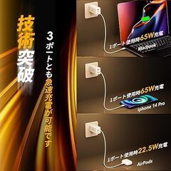 65w PD 急速充電器 type-c 【世界最小クラス・3台同時に急速充電・超軽量】PSEの画像