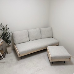 【2025秋新作】 RASIK ラシク 天然木ソファ　Lufuna 3人掛け オットマン付き　⭐︎極美品⭐︎の画像