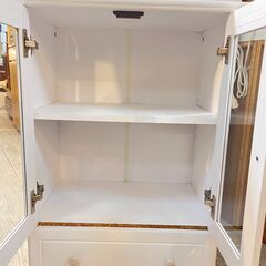 カントリー調キャビネット 食器棚 白 ホワイト 棚板可動式 引出し1杯 横幅55cm奥行35cm高さ83.5cm★買取帝国 志木店の画像