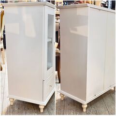 カントリー調キャビネット 食器棚 白 ホワイト 棚板可動式 引出し1杯 横幅55cm奥行35cm高さ83.5cm★買取帝国 志木店の画像