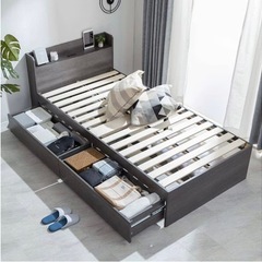 ニトリ　収納ベッド　シングル　グレーの画像