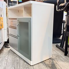 キッチンカウンター レンジボード 食器棚 鏡面仕上げ 白 ホワイト 横幅80cm奥行42cm高さ85cm 引出し3杯 棚板可動式 ★買取帝国 志木店の画像