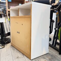 キッチンカウンター レンジボード 食器棚 鏡面仕上げ 白 ホワイト 横幅80cm奥行42cm高さ85cm 引出し3杯 棚板可動式 ★買取帝国 志木店の画像