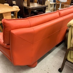 サ2511-270 Leather world 3人掛けソファ レッド レザー キズ汚れ有り　の画像