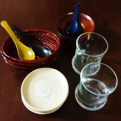 新品/未使用に近い伝統工芸お纏め17点/久留米漆器茶托、スプーンなど11点、グラス2点、美濃焼小皿3枚の画像