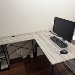 L字型パソコンデスク グレーウォッシュの画像