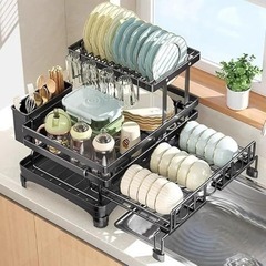 水切りラック❣️2段伸縮式 食器 キッチンシンク上 水切りカゴ 食器乾燥ラックの画像