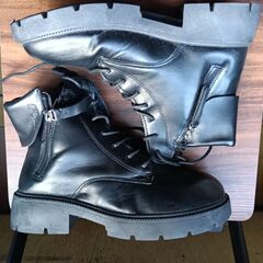 新品 24.5cm レディース ブーツ ブラック 厚底 シューズ サイドゴア 識別番号:【B112-Z】の画像