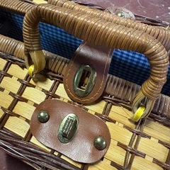 【レトロ】ピクニックバスケット／カゴバッグ／収納にも◎ 使用感ありの画像