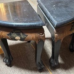 【国分寺】中国　木彫り　ローテーブル椅子4脚付き　アンティークの画像