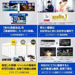 【🍀超美品】パナソニック 1TB 3チューナー ブルーレイレコーダー 4Kチューナー内蔵 4K放送長時間録画/2番組同時録画対応 4K DIGA DMR-4W102「管理No10」の画像