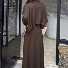 ブラウン キャミロングワンピース カーディガン セットの画像