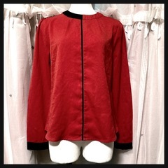 ‪꒰Hanxiner꒱‬昭和レトロ ツートンカラー ノーカラー長袖 ブラウス の画像