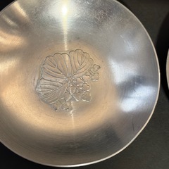 尚美堂 精錫 錫杯 盃 酒器 レトロ インテリア 五三桐紋 刻印あり 3点セットの画像