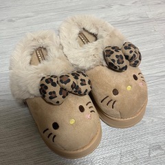 ハロー キティ ヒョウ柄リボン フリーサイズ 24cm ボアスリッパ ファー　シューズ スリッパ ブラウン　ムートンの画像