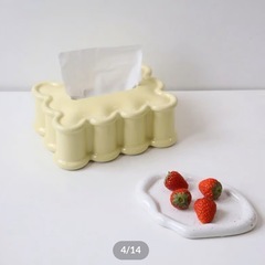 韓国　ティッシュケース　ウェーブ　イエローの画像