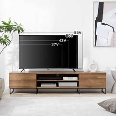 【LOWYA】木目調テレビ台 ローボード 天然木風 スチール脚 の画像