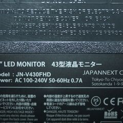 71683★JAPANNEXT 43型フルHD液晶ディスプレイ JN-V430FHD 【ジャパンネクスト/D-LED/VAパネル/HDMI1.4x3/2023年製】の画像